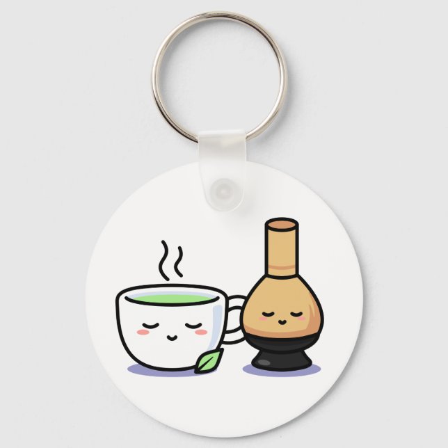 Chaveiro Matcha Cup Whisk - Cartoon de chá verde japonês (Frente)