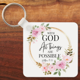 Chaveiro Mateus 19:26 Possível com Deus Rosa Floral