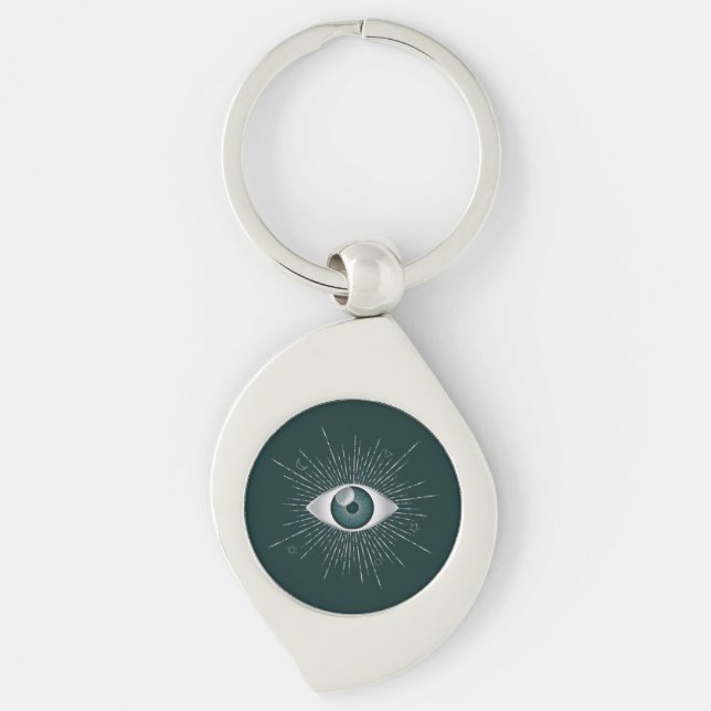 Chaveiro Mau Mística Verde de Prata e Teal - Olhos Nazar Ma (Frente)