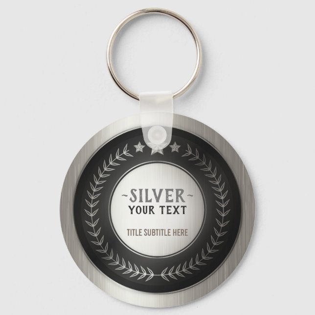 Chaveiro MEDALHA Prata Campeão DIY IMPRESSÃO PERSONALIZADA  (Frente)