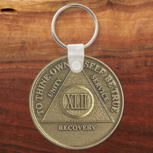 Chaveiro Medalhão de 42 Anos de Sobriedade NOME PERSONALIZA