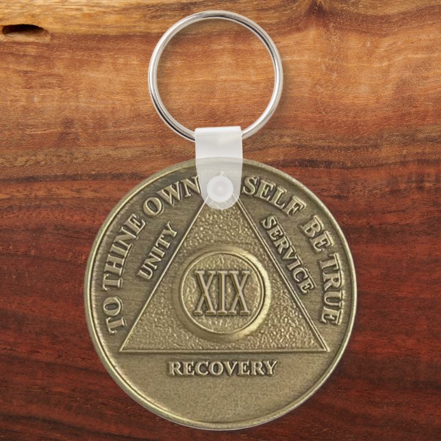 Chaveiro Medalhão de Sobriedade de 19 Anos com NOME PERSONA (Frente)