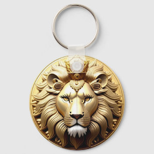 Chaveiro Medalhão do Leão Dourado Com Coroa