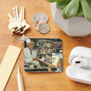 Chaveiro Medicina Antiga, Farmacêutico e Menina na Farmácia