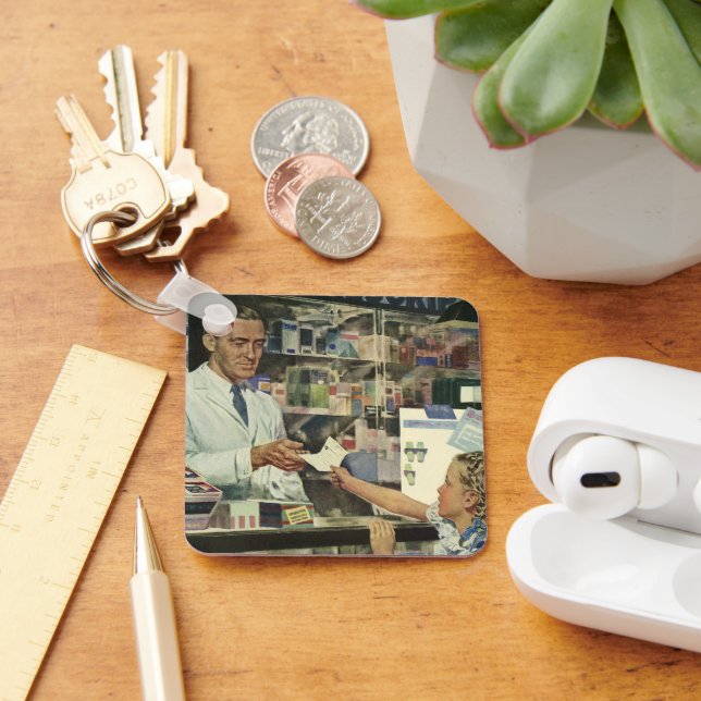 Chaveiro Medicina Antiga, Farmacêutico e Menina na Farmácia (Mesa)