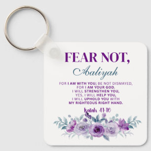 Chaveiro Medo Personalizado Não Isaías 41:10 Floral Roxa