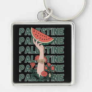 Chaveiro melancia, flores e texto palestino Repetir