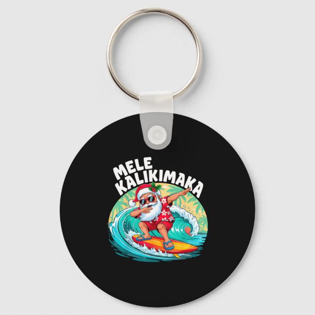 Chaveiro Mele Kalikimaka Hawaiian Christmas Santa Surfing B (Frente)