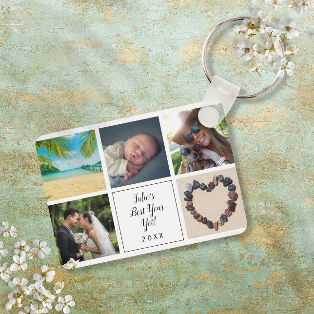 Chaveiro Melhor Ano Até Agora Script 10 Colagem de Fotos (Best Year Yet Script 10 Photo Collage Keychain)