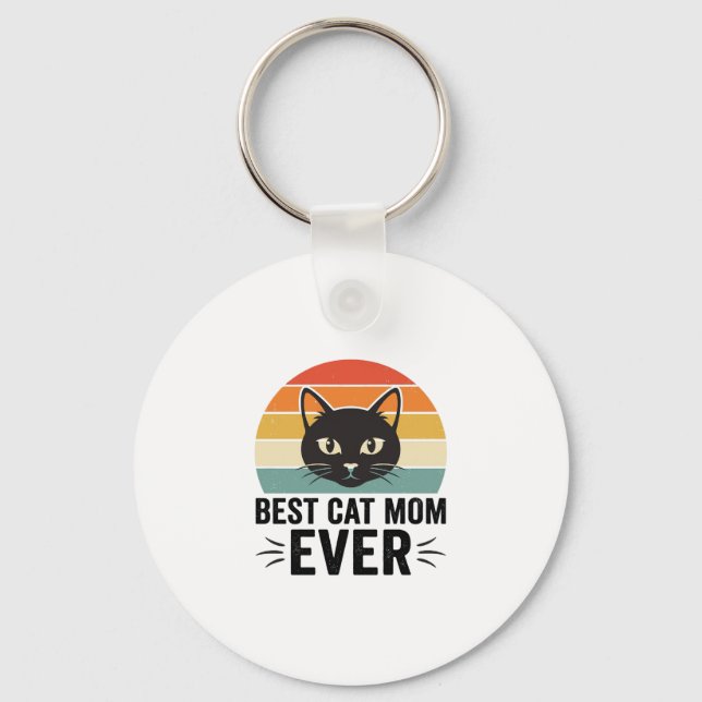 Chaveiro Melhor Mãe de Gato de Todos os Tempos Design Retro (Frente)