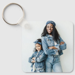 Chaveiro Melhor Mãe de Todos os Tempos Foto em Denim Azul