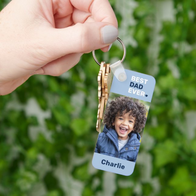 Chaveiro Melhor pai do dia de os pais azul  2 fotos (Mão)