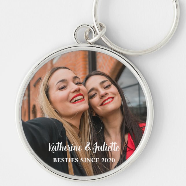 Chaveiro Melhores Amigas Foto Personalizada Data Prata (Frente)