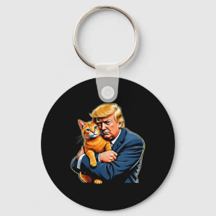 Chaveiro Meme engraçado de Trump abraçando gato laranja ele