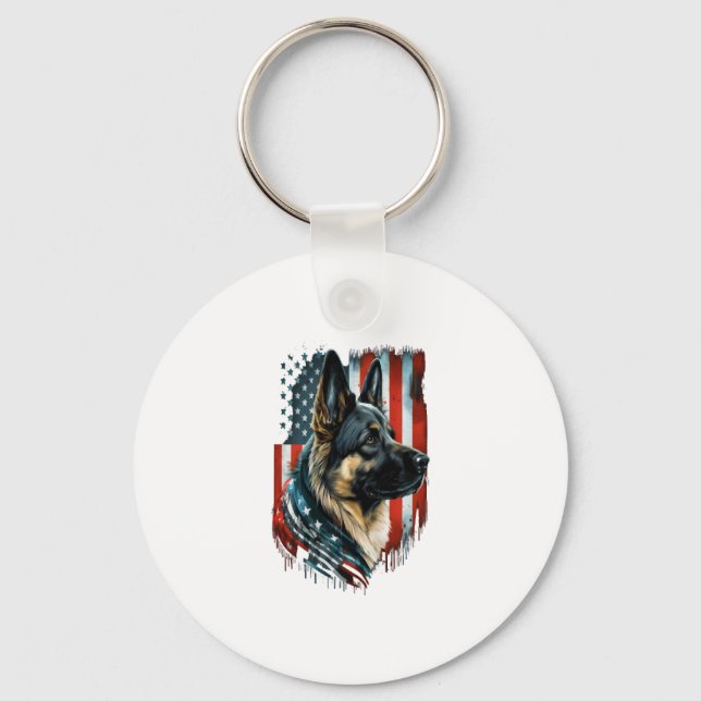 Chaveiro Memorial Day German shepherd American Flag USA (Frente)