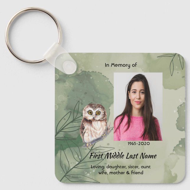Chaveiro Memorial Keepsake Cute Owl Bird (Frente)