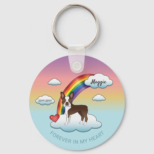 Chaveiro Memorial Rainbow de Chocolate Brown Boston Terrier (Frente)
