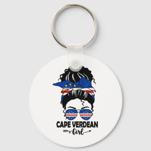 Chaveiro Menina Cabo-Verdiana de Coqueirolo e Bandeira de C