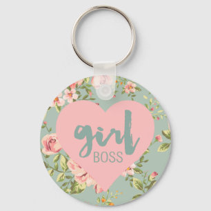 Chaveiro Menina Chefe Rosa e Blue Floral Coração Padrão