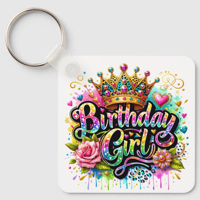 Chaveiro Menina Colorida de Aniversário Real (Frente)