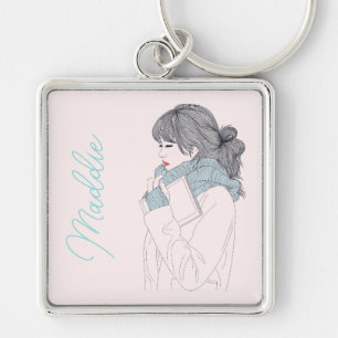 Chaveiro Menina com ilustração gráfica legal do cachecol
