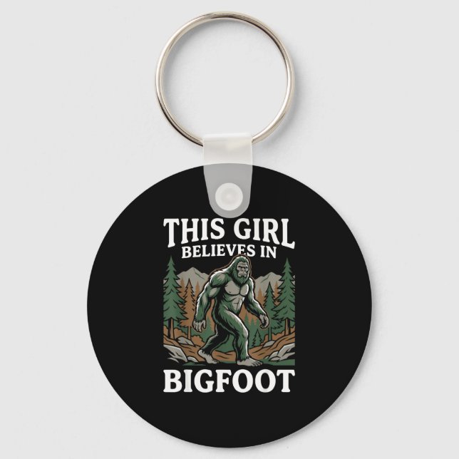 Chaveiro Menina crente de pé grande sasquatch floresta crip (Frente)