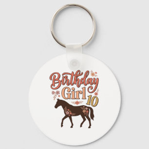 Chaveiro Menina de Aniversário 10 Cavalo Floral Desenho Vet