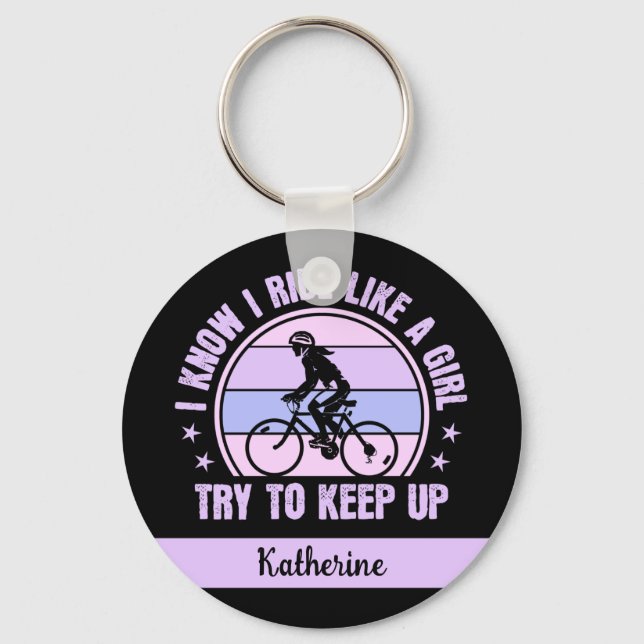 Chaveiro Menina de ciclismo tenta manter a bicicleta retrô (Frente)