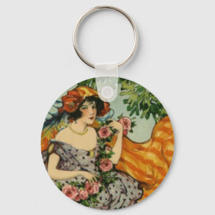 Chaveiro Menina de Nouveau da arte com flores