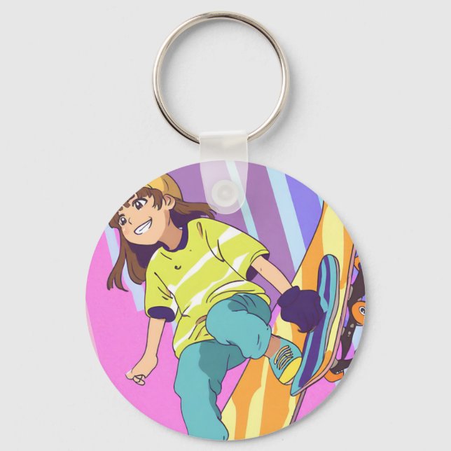 Chaveiro Menina de pulseira de anime com luvas brancas (Frente)