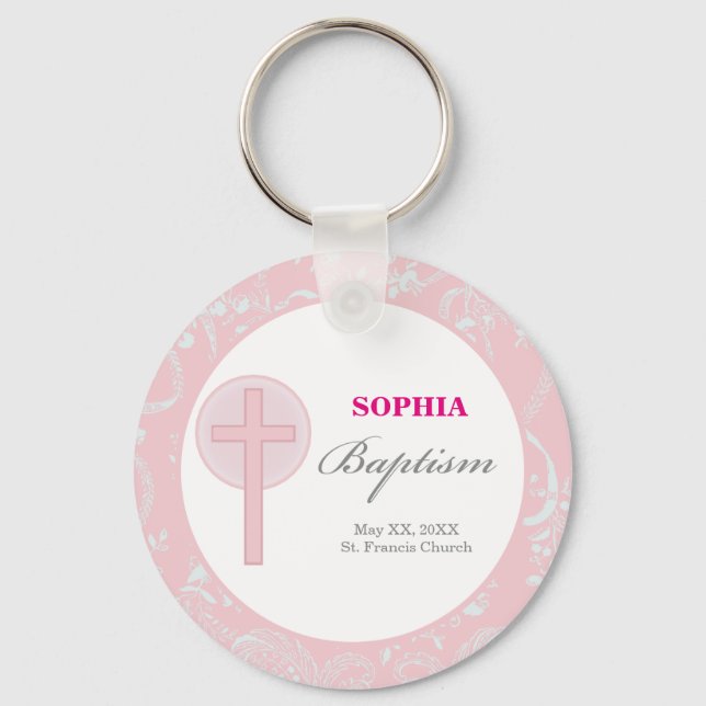 Chaveiro Menina de Renda Rosa Batismo (Frente)