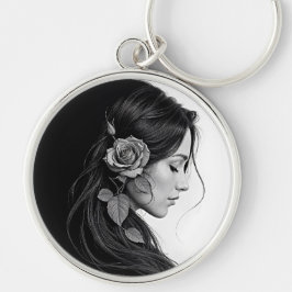 Chaveiro Menina elegante com flor no cabelo, arte moderna