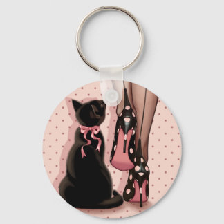 Chaveiro Menina elegante e gato preto