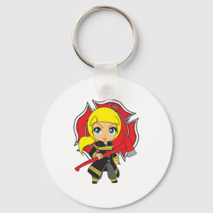 Chaveiro Menina loura do sapador-bombeiro de Kawaii
