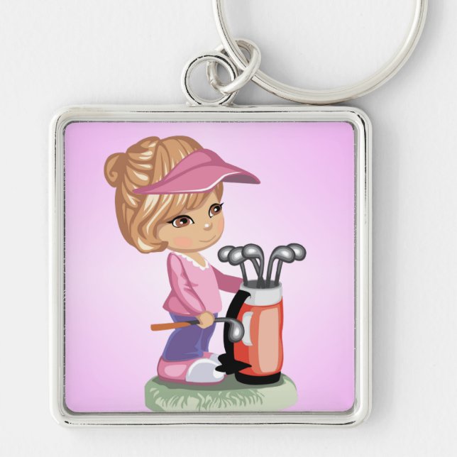 Chaveiro Menina loura que joga o golfe (Frente)