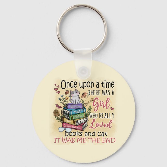 Chaveiro Menina que ama Livros e Gatos (Frente)