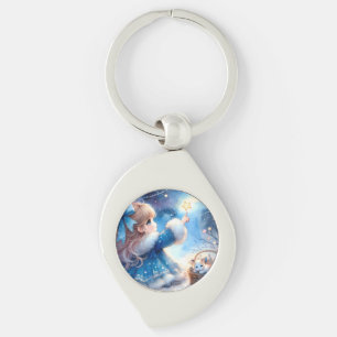 Chaveiro Menina Sonhadora que Observa as Estrelas aquarela