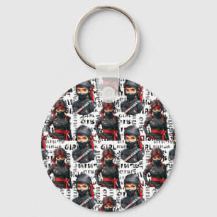 Chaveiro Meninas Ninja Anime Com Design De Padrão De Texto