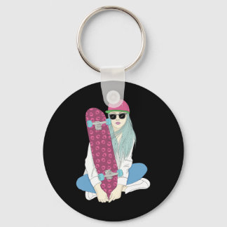 Chaveiro Meninas Patinam Skate Skateboard Fazem Um Kickflip