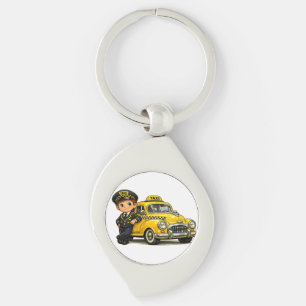 Chaveiro Menino Motorista de Táxi Retro com Camiseta de Car