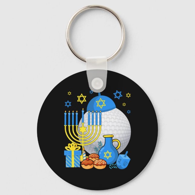 Chaveiro Menorá de Bola de Golfe Judaica Divertida Feliz Ch (Frente)