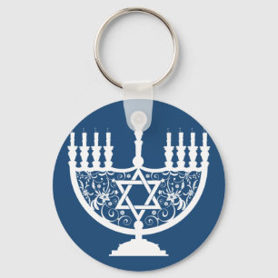 Chaveiro Menorá Elegante de Hanukkah com Estrela de Davi Fl