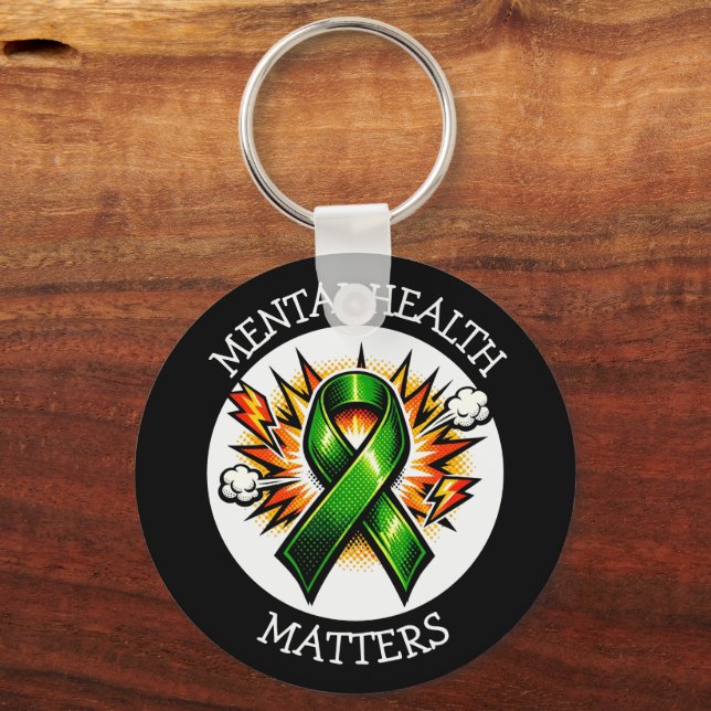 Chaveiro Mental Health Matters Pop Art Green Ribbon (Frente)
