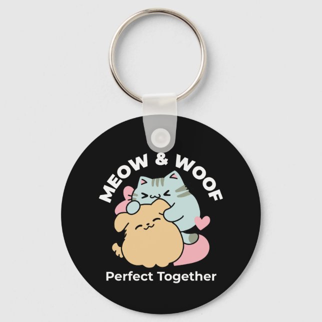 Chaveiro Meow & Woof Perfect Toga - Gato e Cachorro Bonitos (Frente)