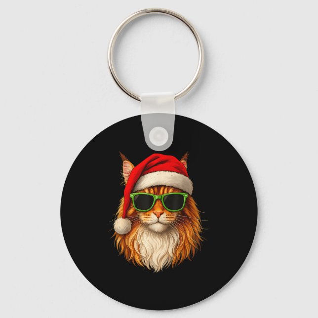 Chaveiro Meowy Catmas Santa Hat Maine Coon Cat Christmas Pa (Frente)
