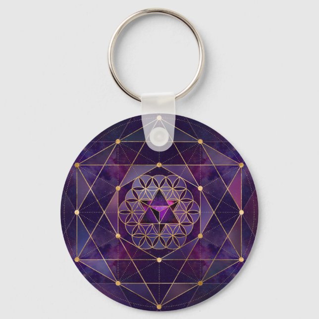 Chaveiro Merkabah em flor da vida - Geometria Sagrada (Frente)