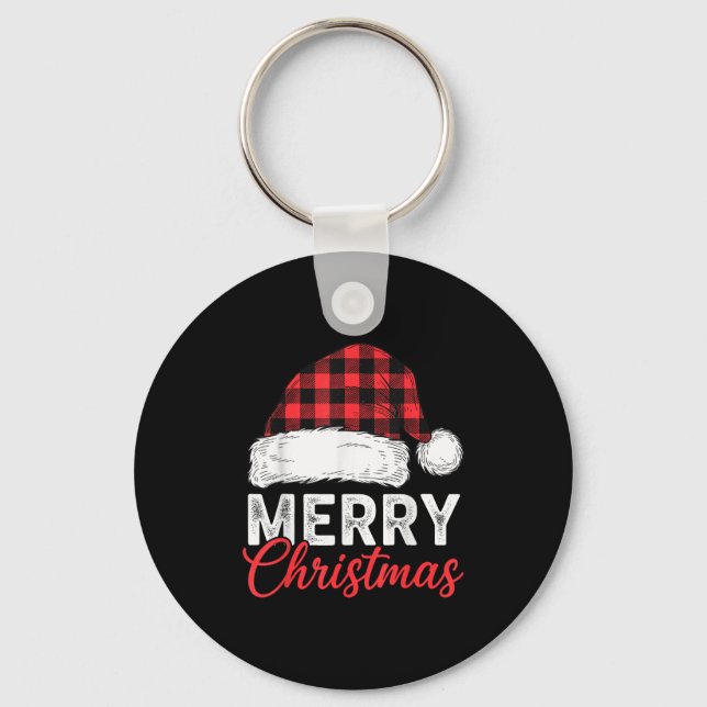 Chaveiro Merry Christmas Shirt Santa Hat Buffalo Plaid Men  (Frente)