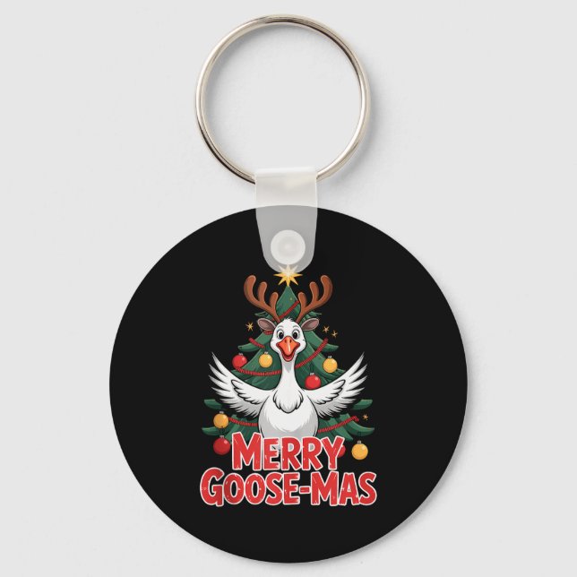 Chaveiro Merry Goose-mas Reindeer Antlers Funny Christmas G (Frente)