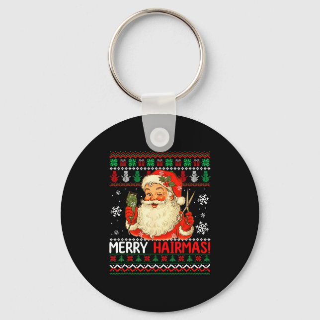 Chaveiro Merry Hairmas Christmas Sweater Santa Hairstylist  (Frente)