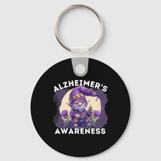 Chaveiro Mês de Conscientização T Heimer Gnome Fitas Roxas  (Frente)